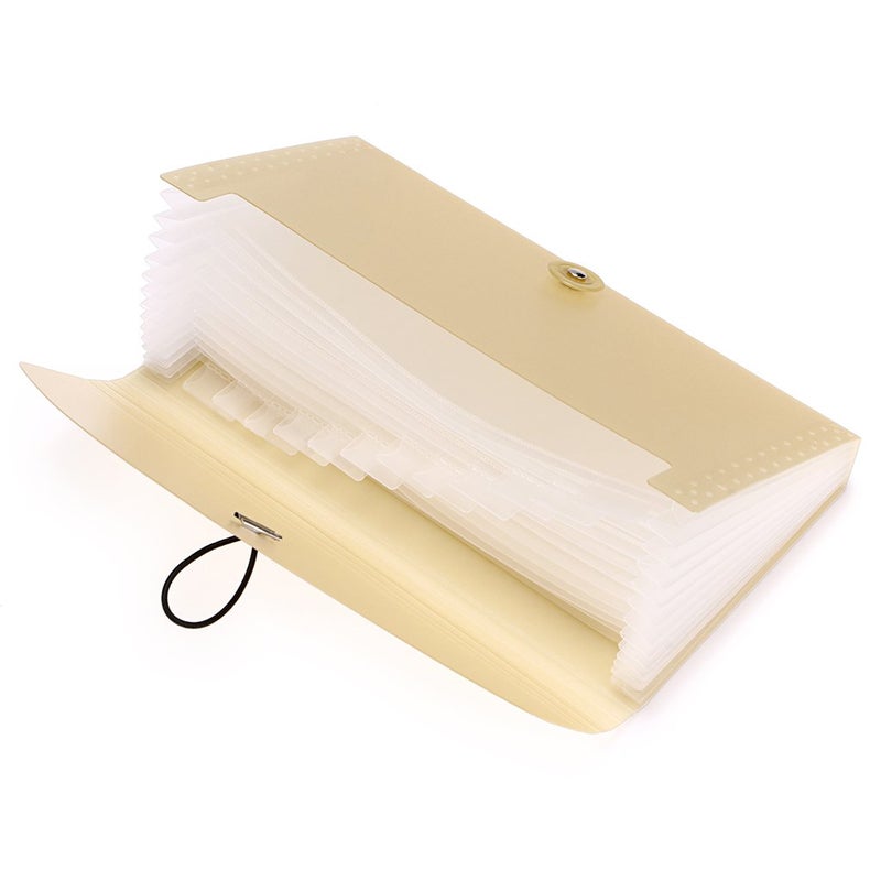 BTSKY Expanding File Folder - 13 Pockets, Small Accordion File Folder, Expandable Card Ticket Holder, Plastic Business Document Organizer, Khaki Translucent - Image 5